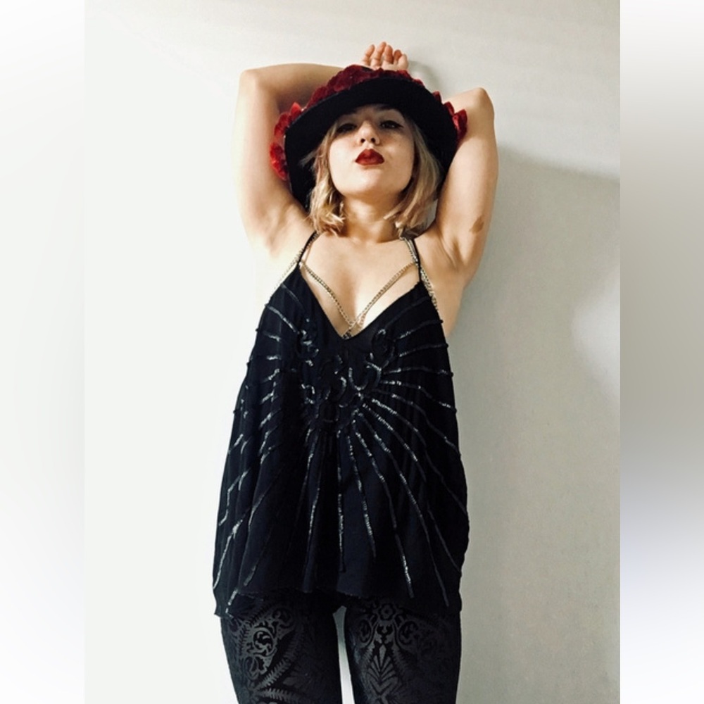 H&M Black Spaghetti Strap Camisole Blouse with Sequins